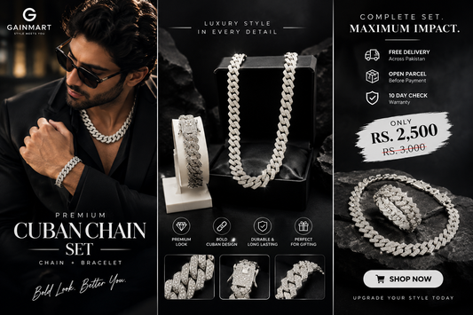 ✅ Premium Cuban Chain & Bracelet Set for Men – Gain Mart