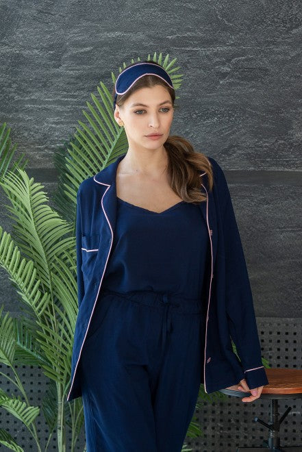 NAVY BLUE 6 IN 1 SILK NIGHT SUIT SET